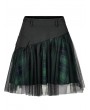 Punk Rave Black and Green Plaid Gothic Grunge Mesh High Waist Short Skirt