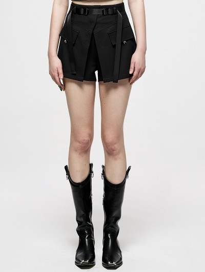 Punk Rave Black Gothic Punk A-Line Casual Fake Two-Piece Shorts for Women