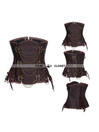 Brown Brocade Steampunk Underbust Corset