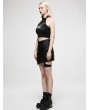 Punk Rave Black Gothic Dragon Pattern Jacquard Irregular Detachable Leg Loop Short Skirt