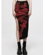 Punk Rave Black and Red Sexy Gothic Punk Handwritten Ink Print Asymmetric Long Skirt