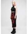 Punk Rave Black and Red Sexy Gothic Punk Handwritten Ink Print Asymmetric Long Skirt