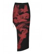 Punk Rave Black and Red Sexy Gothic Punk Handwritten Ink Print Asymmetric Long Skirt