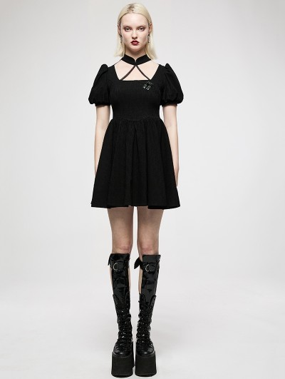 Punk Rave Black Gothic Chinese Style Dark Pattern Jacquard Short Dress