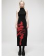 Punk Rave Black and Red Sexy Gothic Punk Chinese Style Handwritten Ink Print Long Dress