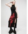 Punk Rave Black and Red Sexy Gothic Punk Chinese Style Handwritten Ink Print Long Dress