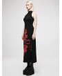 Punk Rave Black and Red Sexy Gothic Punk Chinese Style Handwritten Ink Print Long Dress