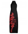 Punk Rave Black and Red Sexy Gothic Punk Chinese Style Handwritten Ink Print Long Dress