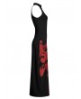 Punk Rave Black and Red Sexy Gothic Punk Chinese Style Handwritten Ink Print Long Dress