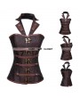 Brown Brocade Steampunk Underbust Corset with Collar