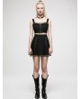 Punk Rave Black Gothic Punk Metal Buckle Pleated Short Skirt