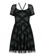 Punk Rave Black and Green Plaid Gothic Gauze Spliced Short Dress