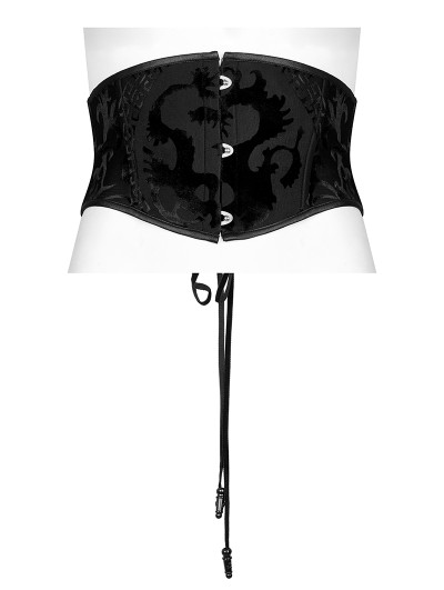 Punk Rave Black Gothic Chinese Style Dragon Pattern Cincher Belt