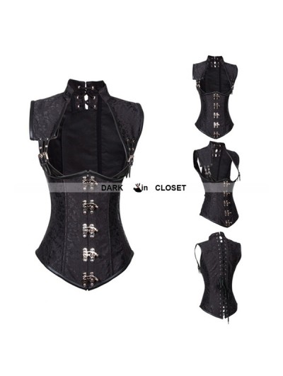 Black Steampunk Underbust Corset with Collar