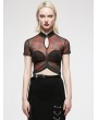 Punk Rave Black and Red Gothic Chinese Style Sheer Printed Short-Sleeved T-Shirt for Women