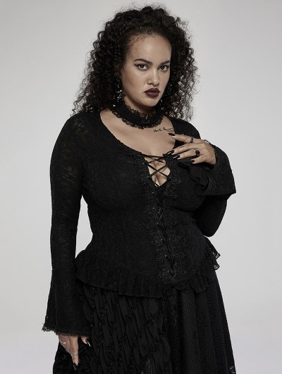 Punk Rave Black Romantic Gothic Sexy Lace Long Sleeve Plus Size Shirt for Women