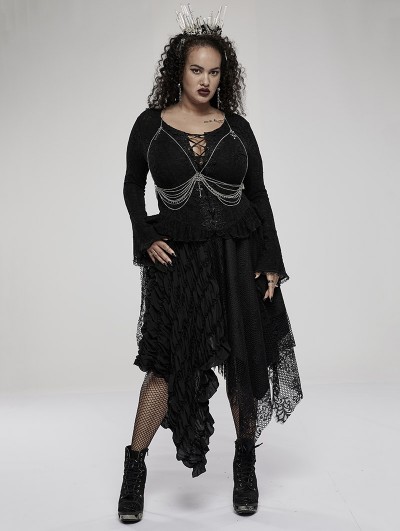 Punk Rave Black Romantic Gothic Sexy Lace Long Sleeve Plus Size Shirt for  Women 