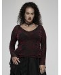 Punk Rave Black and Red Gothic Daily Wear V-Neck Mesh Plus Size T-Shirt for Women