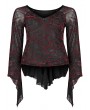 Punk Rave Black and Red Gothic Daily Wear V-Neck Mesh Plus Size T-Shirt for Women