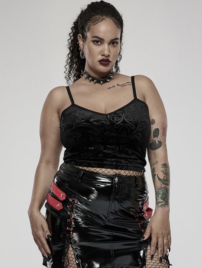 Punk Rave Black Retro Gothic Velvet Plus Size Tank Top for Women