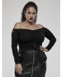 Punk Rave Black Gothic Off-the-Shoulder Long Sleeve Knit Plus Size T-Shirt for Women