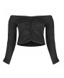 Punk Rave Black Gothic Off-the-Shoulder Long Sleeve Knit Plus Size T-Shirt for Women