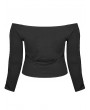 Punk Rave Black Gothic Off-the-Shoulder Long Sleeve Knit Plus Size T-Shirt for Women