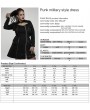 Punk Rave Black Gothic Punk Military Style Long Sleeve Short Plus Size Dress