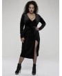 Punk Rave Black Gothic Sexy V-Neck Velvet Slit Long Sleeve Plus Size Dress