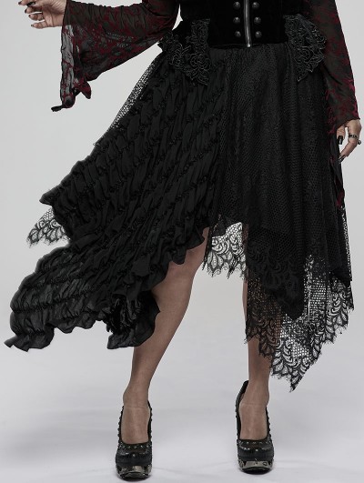Punk Rave Black Gothic Daily Wear Lace Asymmetric Plus Size Skirt