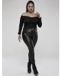 Punk Rave Black Gothic Punk PU Leather Long Plus Size Trousers for Women