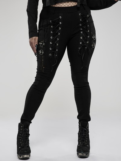 Punk Rave Black Gothic Punk Ripped Long Plus Size Trousers for Women