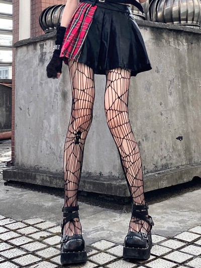 Black Gothic Dark Halloween Skull Fishnet Tights 