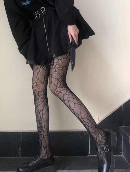 Black Gothic Dark Sexy Spider Fishnet Tights - DarkinCloset.com