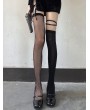 Black Gothic Punk Asymmetrical Over-the-Knee Socks with Thigh Belt