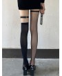 Black Gothic Punk Asymmetrical Over-the-Knee Socks with Thigh Belt