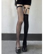 Black Gothic Punk Asymmetrical Thigh High Socks with Garter Belt