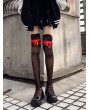 Black Gothic Lace Trim Thigh High Socks with Red Bow