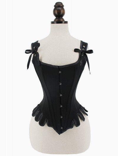 Black/Blue Gothic Jacquard Retro Victorian Corset with Straps