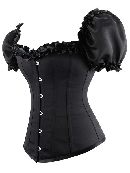 Black Short Puff Sleeves Overbust Gothic Corset - DarkinCloset.com