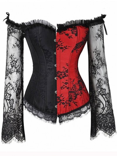 Red/White/Black Sexy Lace Long Sleeve Overbust Gothic Corset