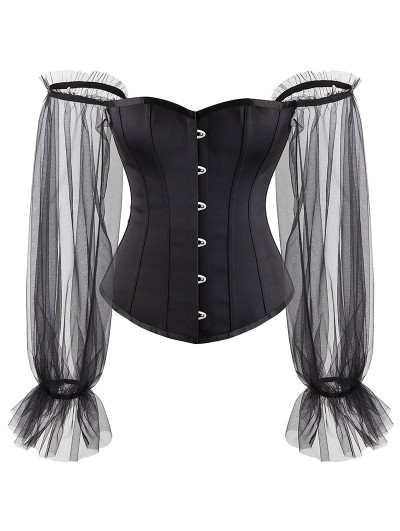 Black Sexy Off-the-Shoulder Long Sleeve Overbust Gothic Corset
