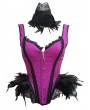 Red/Purple/Black Gothic Lace Trim Overbust Burlesque Corset with Feather Collar