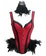 Red/Purple/Black Gothic Lace Trim Overbust Burlesque Corset with Feather Collar