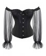 Black Vintage Long Tulle Sleeve Overbust Gothic Corset