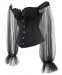 Black Vintage Long Tulle Sleeve Overbust Gothic Corset