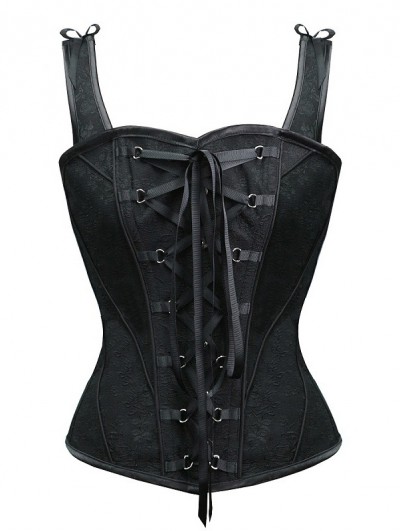 Black/Pink Victorian Jacquard Lace-Up Gothic Corset with Straps