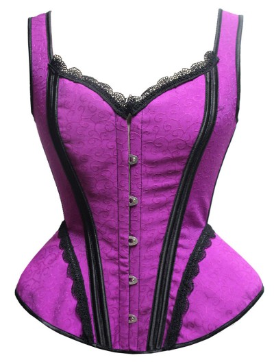 Red/Purple/Blue/White/Black Gothic Jacquard Overbust Victorian Corset with Straps