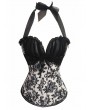 Black and White Retro Printed Halter Overbust Gothic Corset