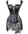 Black Gothic Floral Lace Faux Leather Overbust Corset